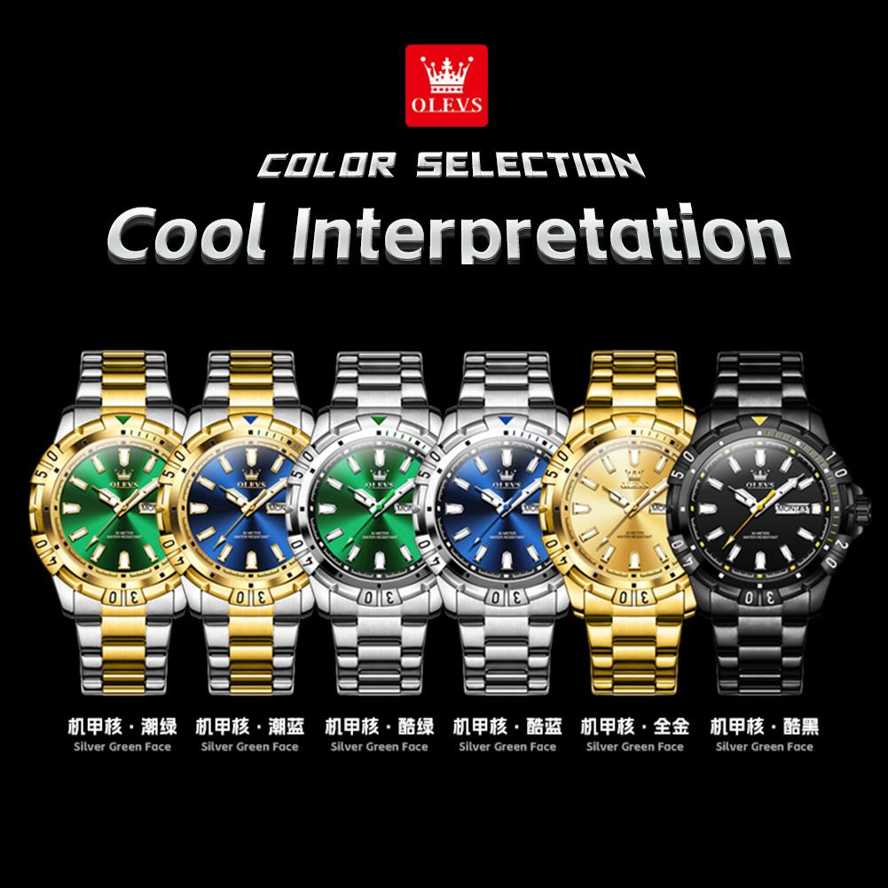 OLEVS 5560 Luxury Brand Men's Quartz Watches Calendar Week Waterproof Luminous Stainless Steel Dress Business Wristwatch for Man