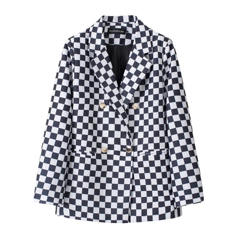 Women Long Sleeve Blazer Jacket Lapel Double Breasted Gold Button Loose Fit Office Casual Suit Outerwear Coat