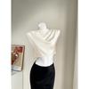 Women's Spring Summer Pleated Satin Shirt Color Ding Imitation Silk Short Shirt