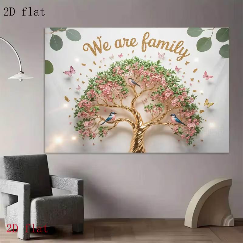 

2D Flat We Are Family Floral Tree Canvas Print Modern Home Wall Decor 47.2x31.5inch/120*80cm