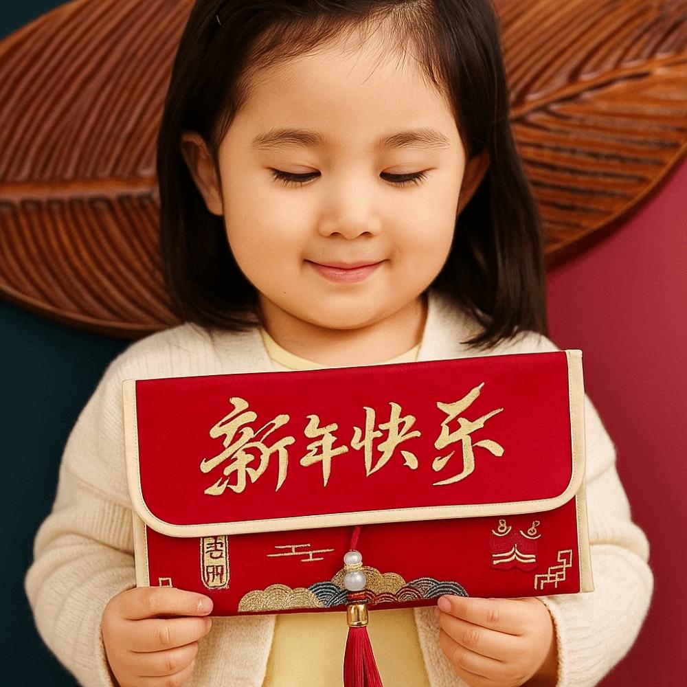 Traditional Chinese New Year Red Envelope Brocade Embroidered Tassel Children's Money Bag Blessing Hongbao Lucky Money Packet