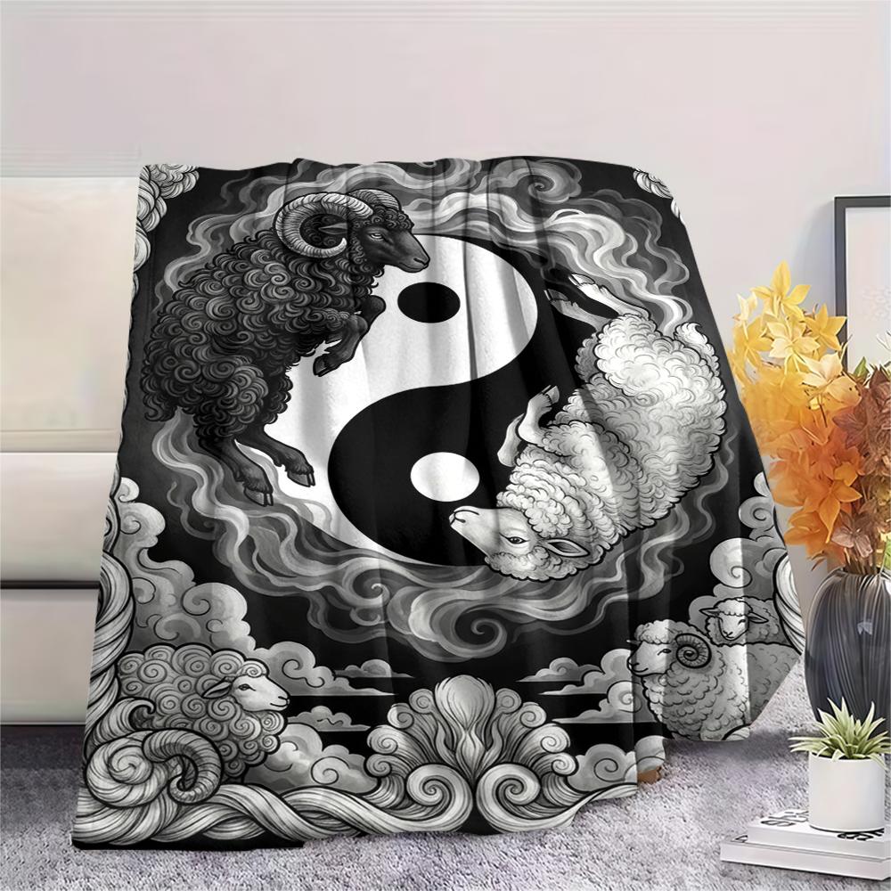 1Pc Goat Demon Print Flannel Blanket, High quality Comfortable for All Seasons, Home Decor, Warmth and Comfort, Perfect for Christmas Gifts W143