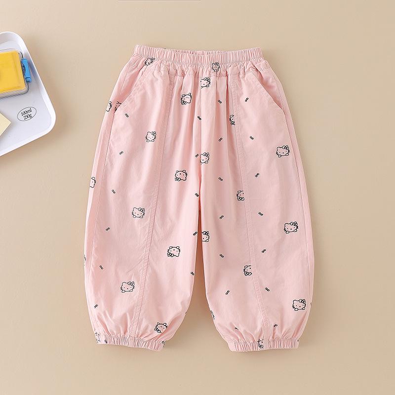 Summer 2026 Girls' Mosquito Repellent Cat Print Casual Pants