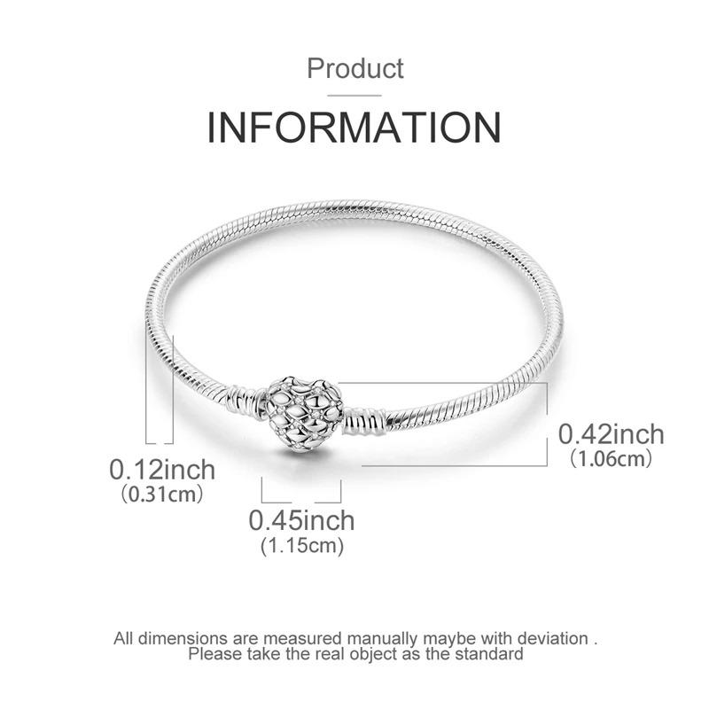 Original Bracelets 925 Silver Snowflake Heart Safety Chain Charms Bead Bracelet For Birthday Wedding Jewelry DIY Making