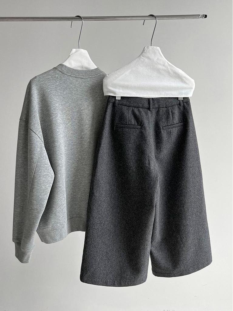Women's LUXI Woolen Stand-up Collar Wide-leg Cropped Pants - Korean Style, Autumn Slimming High-End Feel