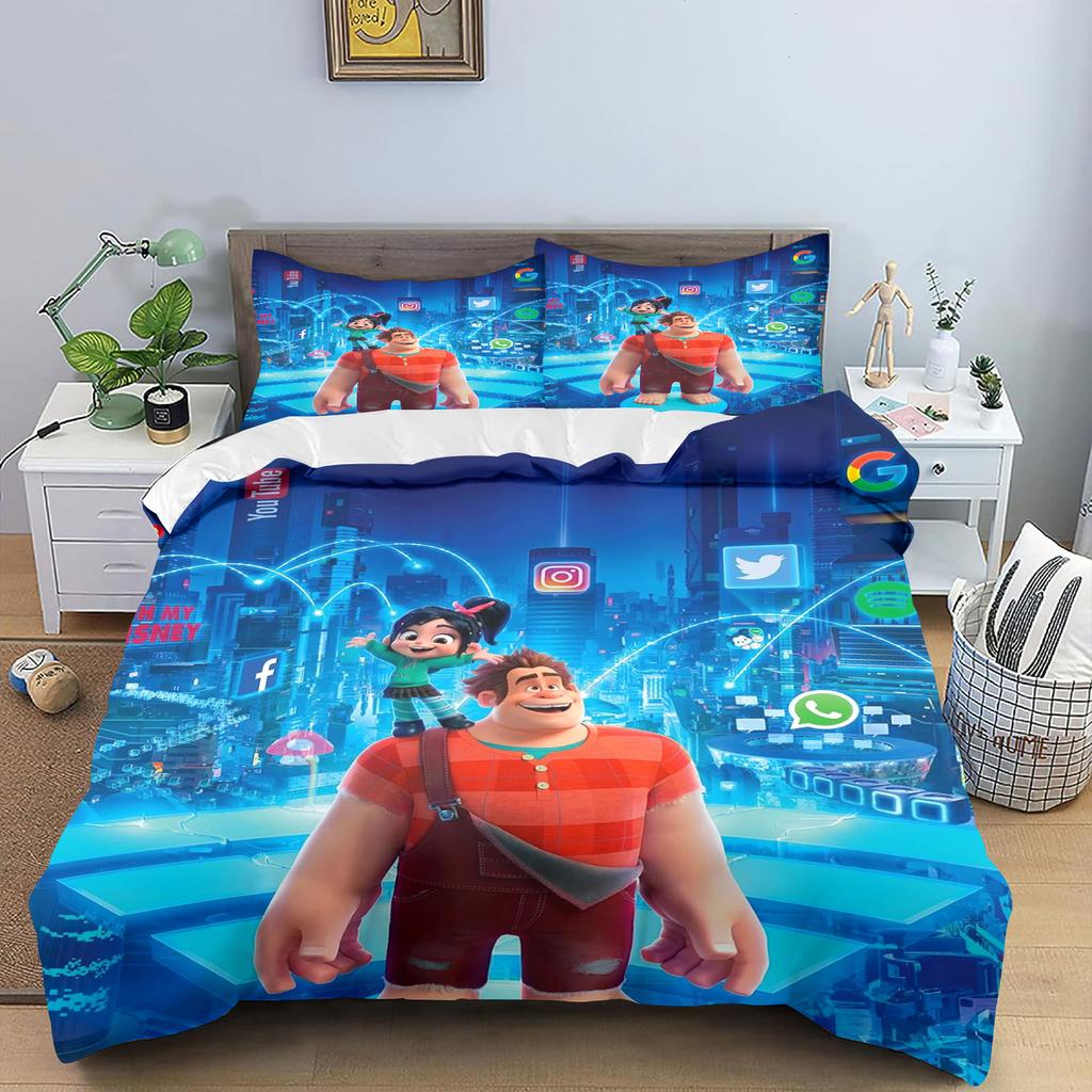 Wreck-It Ralph Bettwäsche-Set für Kinder King Size Luxusbezug 100% Polyester 3-teilig Weihnachtsgeschenke Heimdekoration