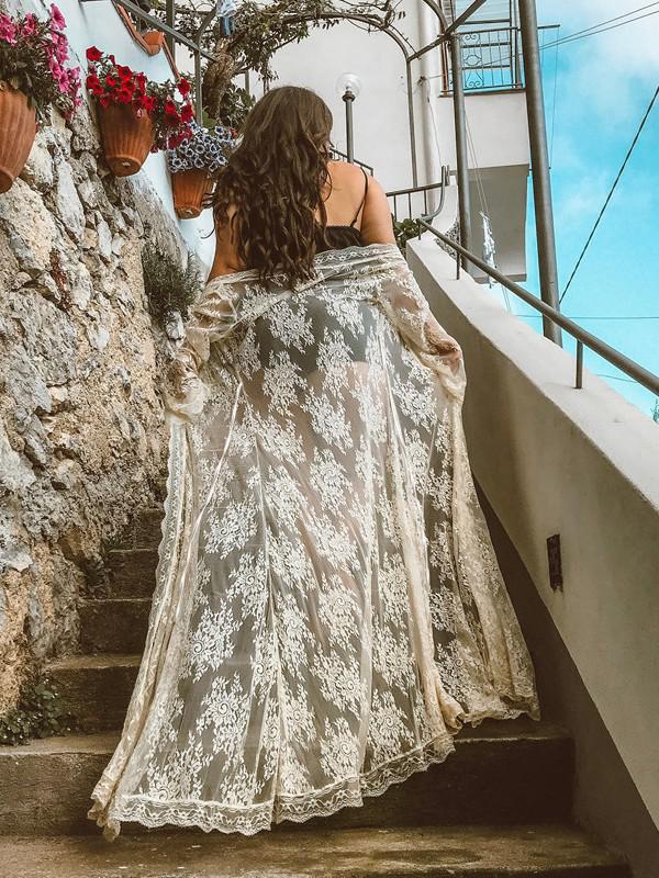 European-American Lace Embroidery Beach Cover-up: Sexy, Loose See-through Vacation Cardigan Dress