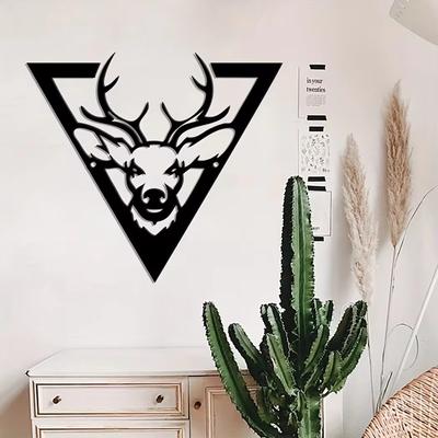 Triangle Framed Deer Metal Wall Art Elegant Wall Hanging Ornament, Animal Kingdom Decor for Office, Modern Deer Wall Art Accent
