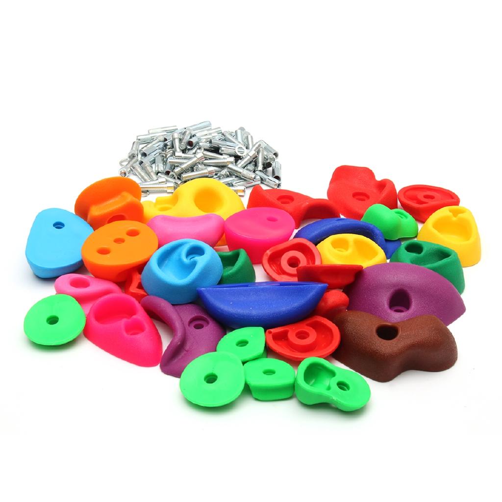 32Pcs Children's Climbing Wall Plastic Stones Holds Hand Feet Starter Rock Holder+Screws