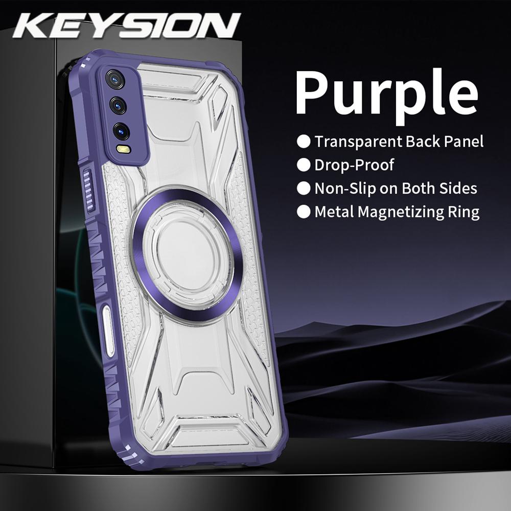

KEYSION Transparent Magnetic Case for VIVO Y20 Y20sG Y20i Soft Silicone+PC Heavy Duty Shockproof Phone Cover for VIVO Y12S Y11S for VIVO Y11S фіолетовий
