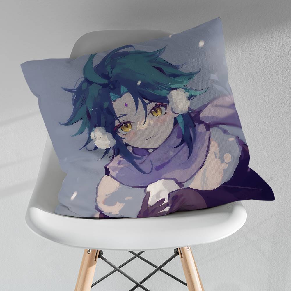 Cute XXiao Genshin Impact Pillowcase for Sofa Room Office Decor Printing Merchandise AllMatch Cushion Cover