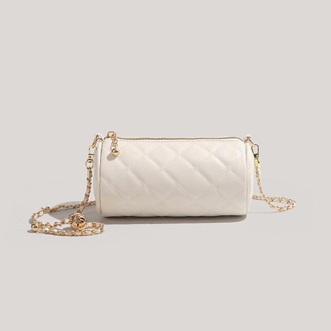 Bag Women S Niche Texture Small Fragrant Wind Rhombus Chain Small Gold Ball Cylinder Bag Single Shoulder Crossbody Pen Holder Pillow Bag Tide