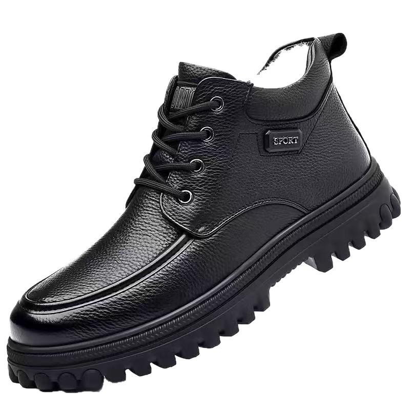 Winter new men's cotton shoes high-top velvet warm thick-soled snow boots middle-aged and elderly outdoor casual non-slip leather shoes