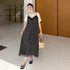 Women Summer Plus Size Dress Shirt Dress Loose Basic Long Dot Spliced Maxi Dresses