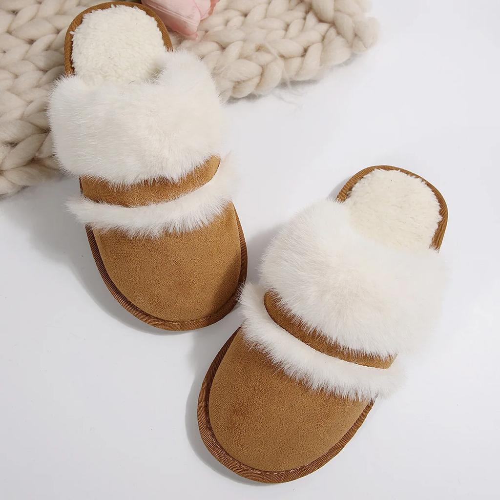 Baotou Hairy Slippers Female Outside Wear Winter Korean 2024 Indoor Home Warm Cotton Shoes Flat Bottom Non-slip Couple Slippers