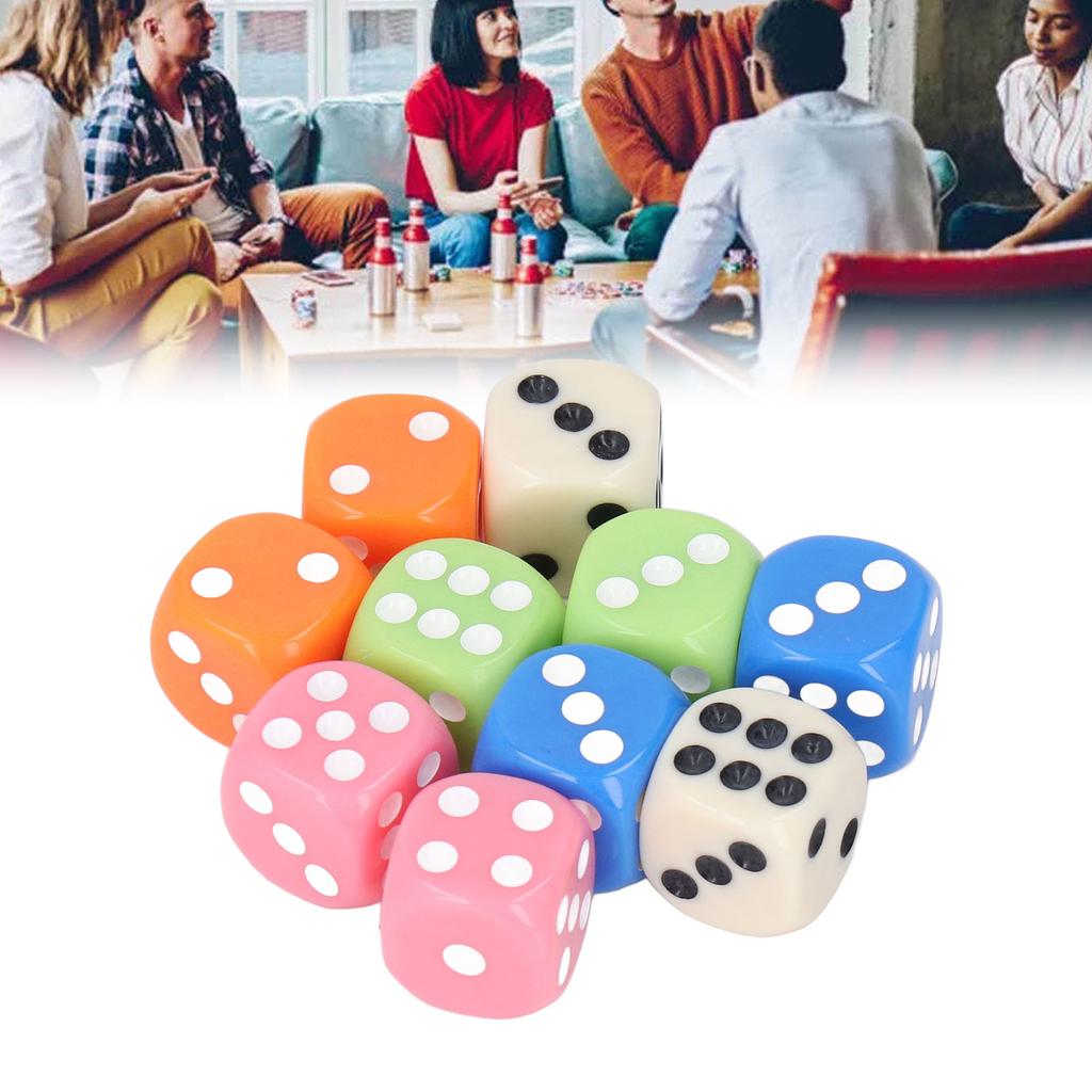 30PCS Colored Dice Set Plastic 6 Sided Standard Game Dice for Kids Classroom Math Learning White Blue Orange Pink Green