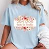 Con Dios Todo Es Posible Christian Graphic T-Shirt Casual Fitted Round Neck Short Sleeve T Shirt Women Flower Printed