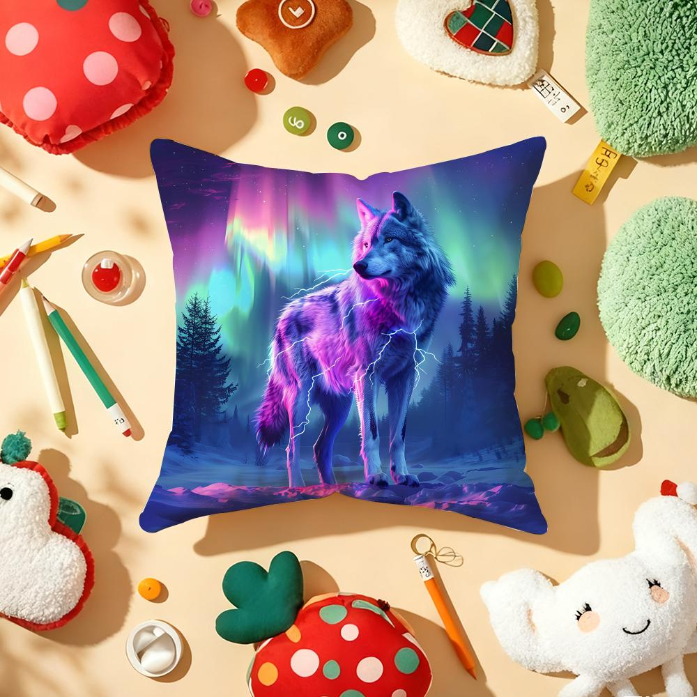 Animal Wolf King Print Cushion Cover Plush Fabric Soft DoubleSided Printed Sofa Warm Winter Home Gift Pillow Cover