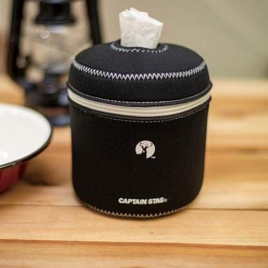 CAPTAIN STAG Toilet Paper Case Holder Cover Roll Paper Case with Belt and Carabiner Black X White UM-1543