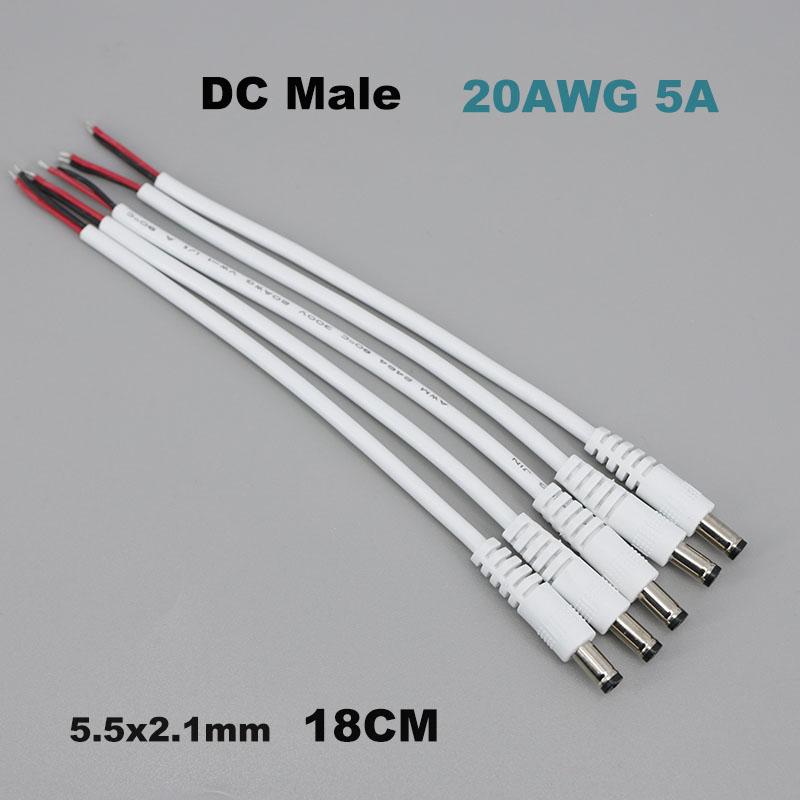 

5 шт. Білий 20AWG 5A Шнур 5.5x2.1мм 0.18м DC штекер гніздо Кабель-подовжувач живлення 12В 24В Роз єм Для світлодіодної стрічки Камери 5 x dc male