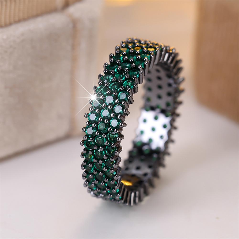 Cute Round Stone Black White Green Zircon Rings For Women Vintage Black Metal Gold CopperColor Ring Wedding Jewelry Bridal Gift