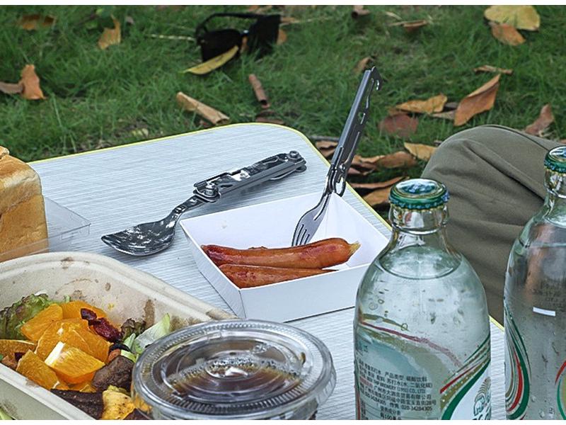 Portable Multifunctional Stainless Steel Folding Cutlery Set with Fork, Spoon, Knife, & Bottle Opener