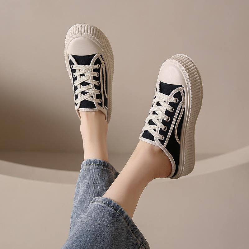 Women's Mules Canvas Slipper Shoes Slip On Fashion Sneakers Platform Casual Walking Flats Slip-On Mule Backless Holiday Shoes