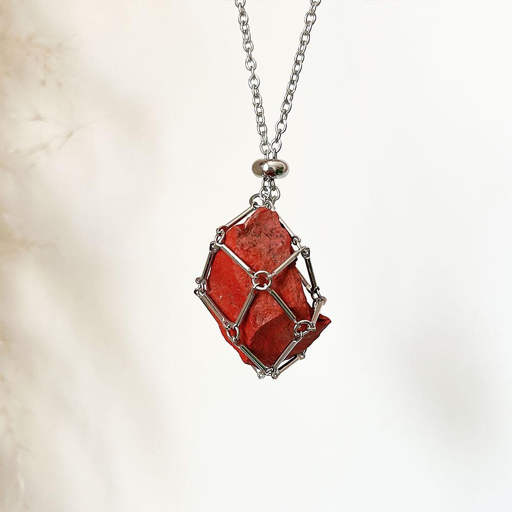 Raw Crystal Holder Necklace Cage for Stones DIY Adjustable Natural Gemstone Pendant Necklace Jewelry Colorful 2-4cm