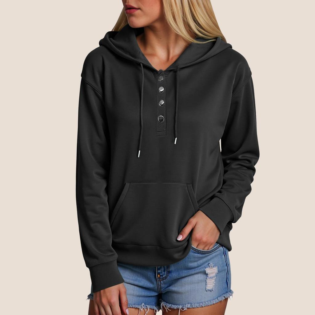 Women's Long Sleeve Hoodie Pullover Button Up Hoodie Casual Solid Color Casual Hooded