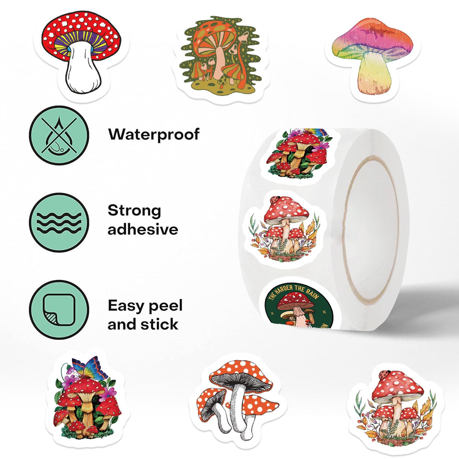 

500 штук/рулон Наклейка в рулоне Наклейка Новый продукт Мультяшный гриб Креативный материал для блокнота Самоклеящаяся наклейка-пломба