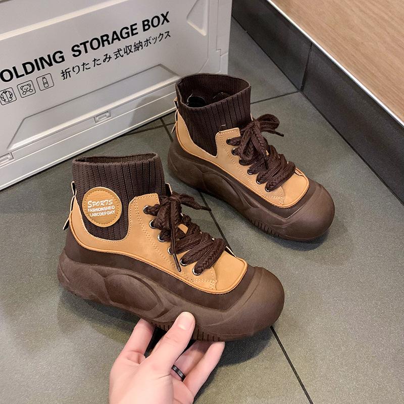 High-top shoes women's 2025 new autumn and winter thick-soled soft-soled soft-faced comfortable wool single boots short Martin boots