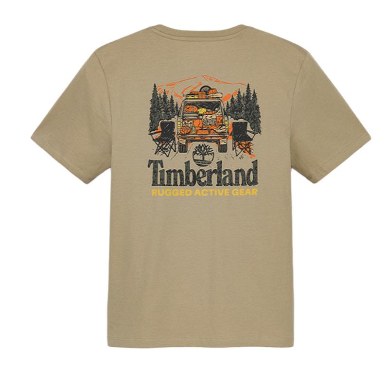 Timberland Outdoorowy Casualowy Oddychający T-shirt z Krótkim Rękawem z Nadrukiem Męski Top Lukrecjowo-Żółty A6AAU-DH4