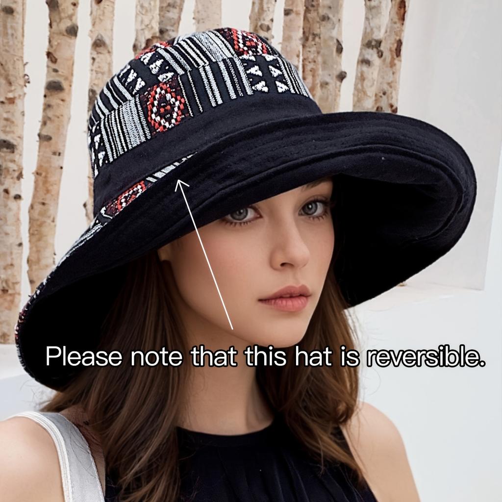 Fisherman Hat Spring Summer National Style Reversible Sun Hat Travel Versatile Cap Women'S Face-Covering Influencer Beach Hat