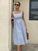 2026 European and American fashion casual French waist sleeveless suspender square neck color matching striped dress