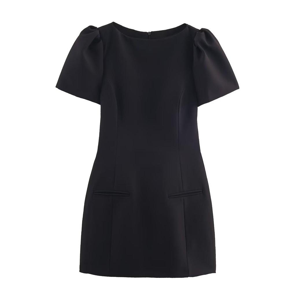 Spring 2026 Women's European-American Short-Sleeve Pleated Pocket Dress 12008