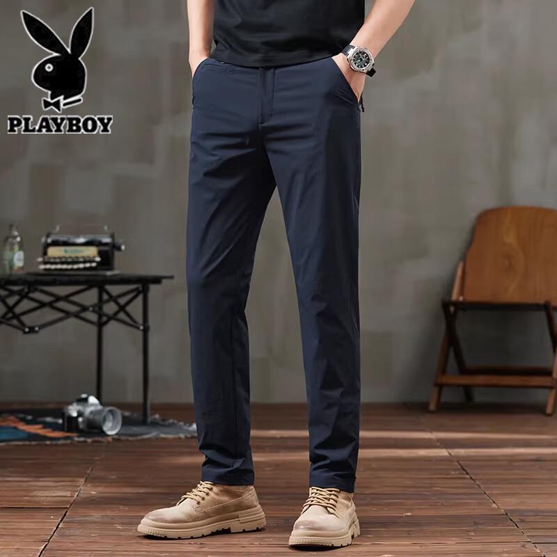 Playboy Men's Ice Silk Slim Straight Casual Pants