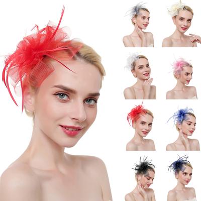 Feminino flor malha fitas penas bandana cocktail chá festa chapéu headwear