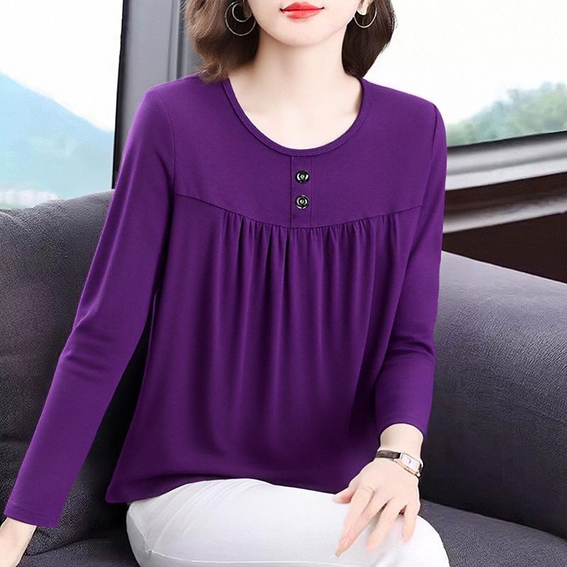 Plus Size Women S Long Sleeve T Shirt Round Neck Casual Top For Middle Aged Moms