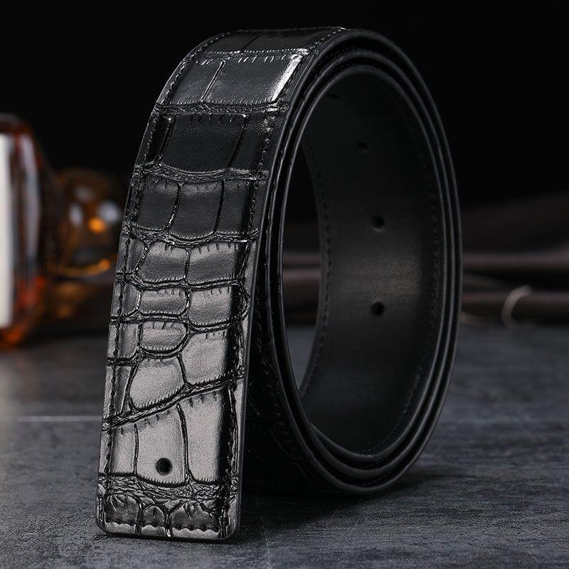Crocodile Pattern Headless Men's Leather Belt, Perforated Belt Strip, Genuine Top-Layer Cowhide.