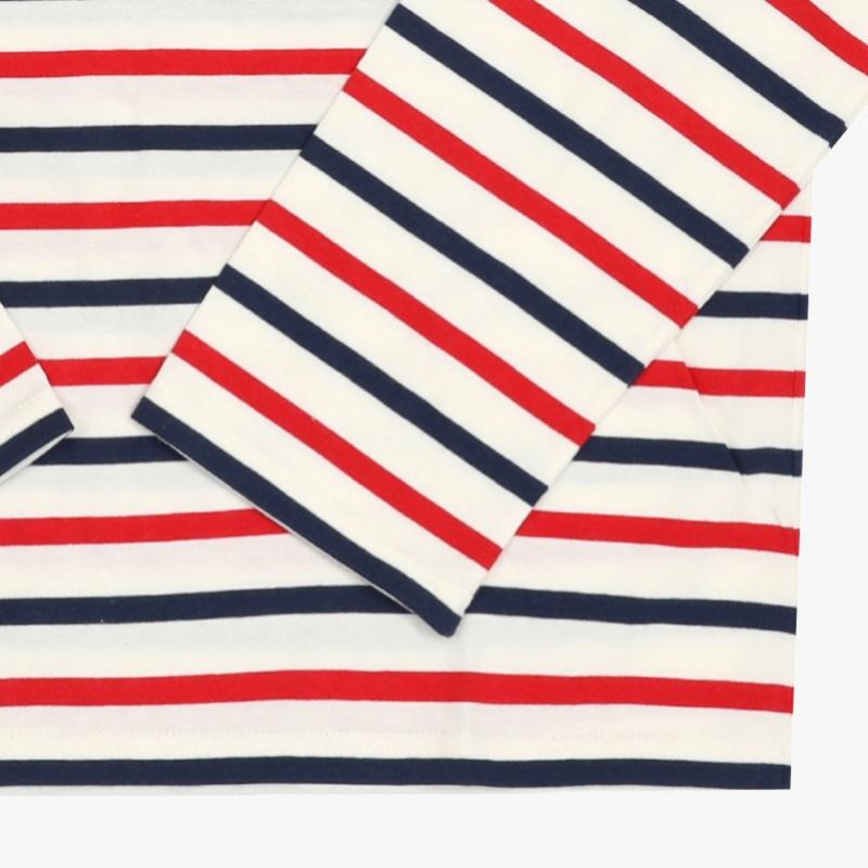 Saint James Unisex Long Sleeve Tee Modern Stripe Ecru Marin Tulipe 8115