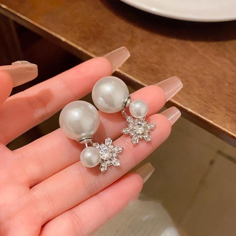 Korean sweet temperament zircon snowflake pearl earrings earrings fashionable exquisite earrings women