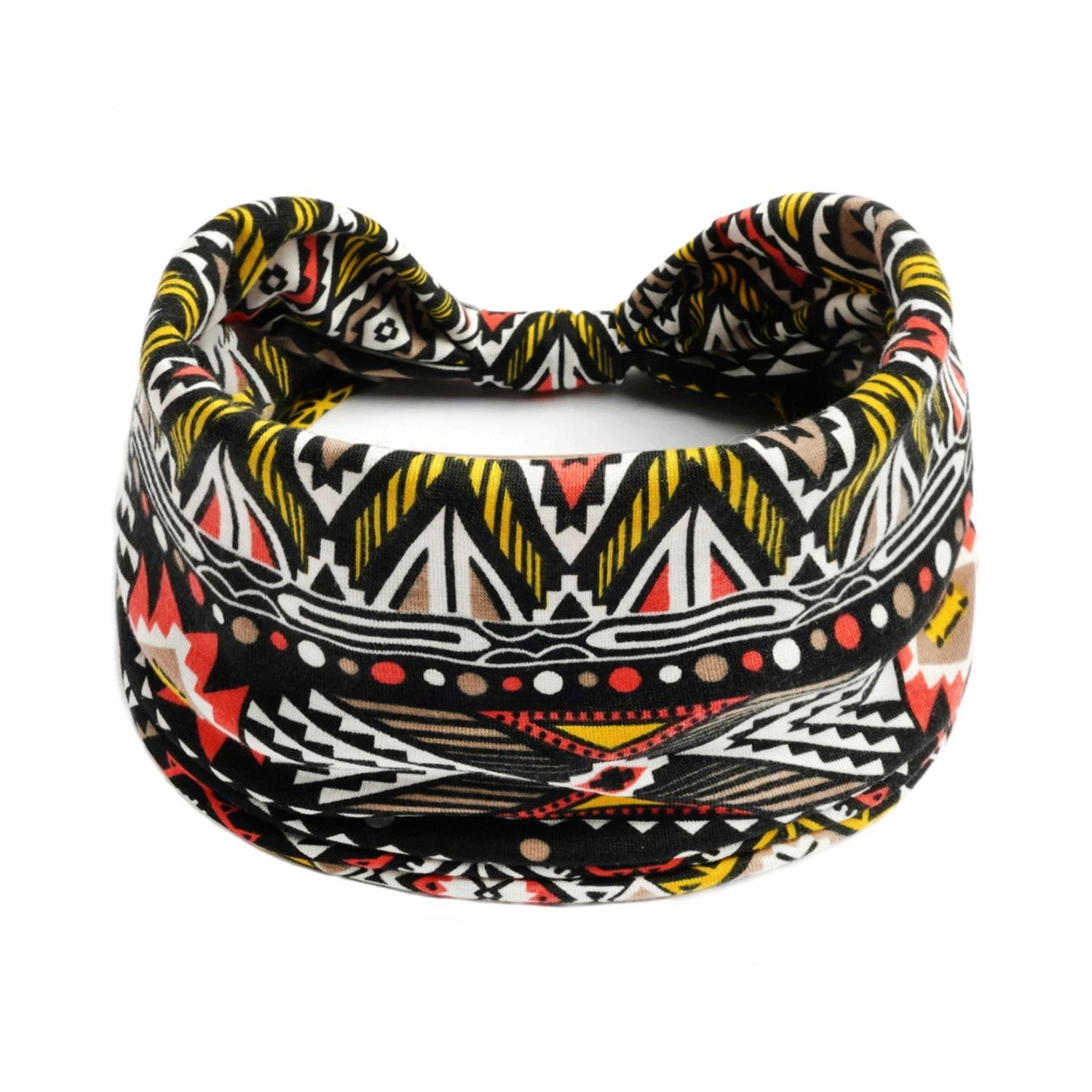Damen Boho Baumwolle Bedrucktes Stirnband Sportband Gestreiftes Stirnband Ein Breiter Rand Yoga Stirnband Weiches Haarband Kopfschmuck Bündel Damen Mädchen Haarband 09 black