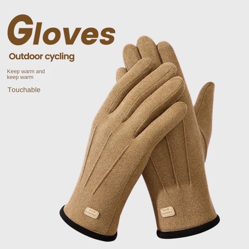 Double Sided Plush Finger Gloves Suede Fabric Warm Gloves New Touch Screen Gloves  Men's Style