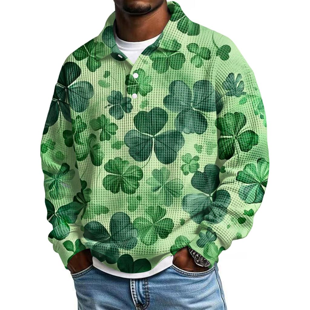 Pánská ležérní košile s krátkým rukávem, ležérní, na Svátek svatého Patrika, letní, jarní, s límcem, na knoflíky
