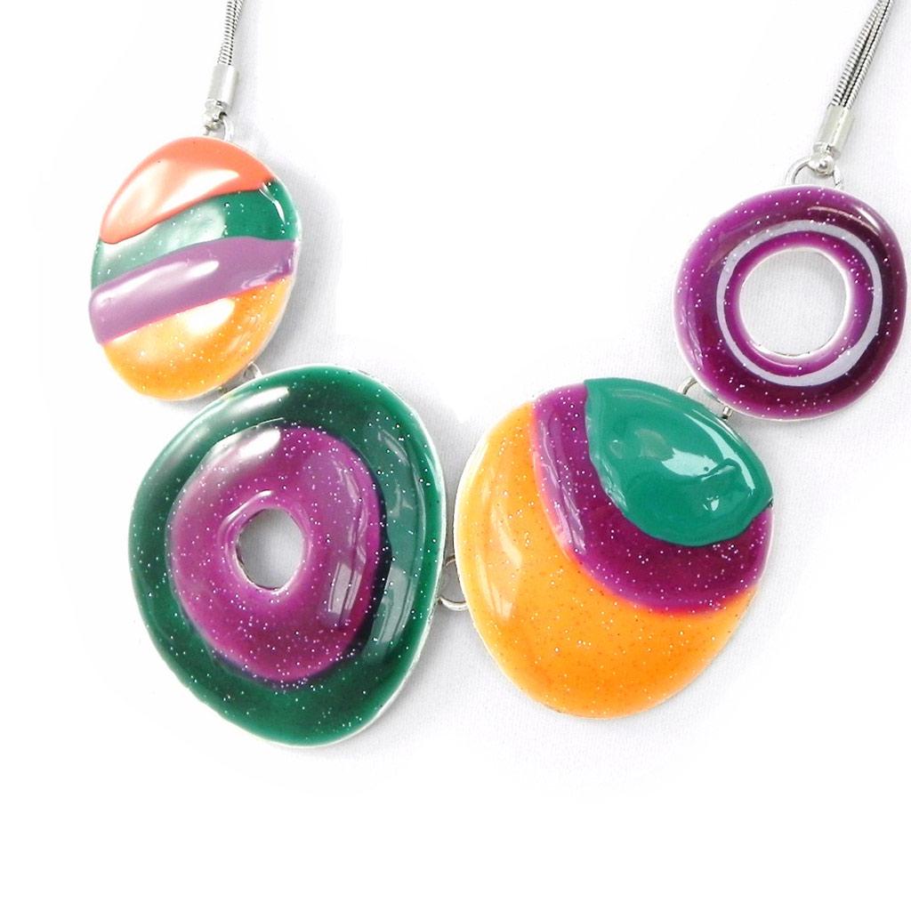 NOA [H9018] - Collier Créateur 'Coloriage' orange vert violet