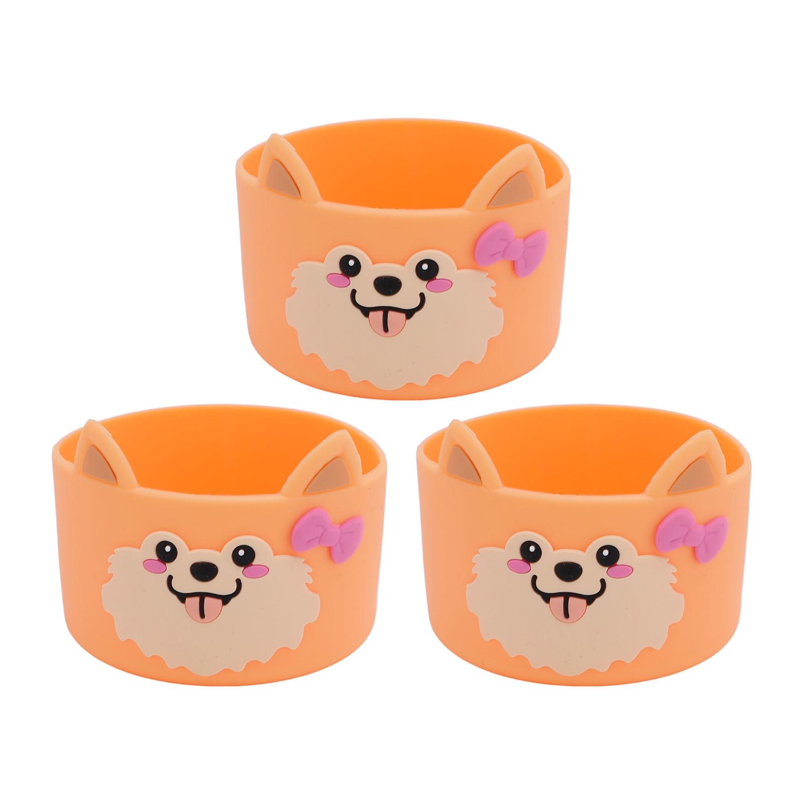 3pcs Silicone Water Bottle Boot Anti Slip Protective Sleeve Cartoon Dog Cup Bottom Sleeve for Bottles and Cups оранжевый
