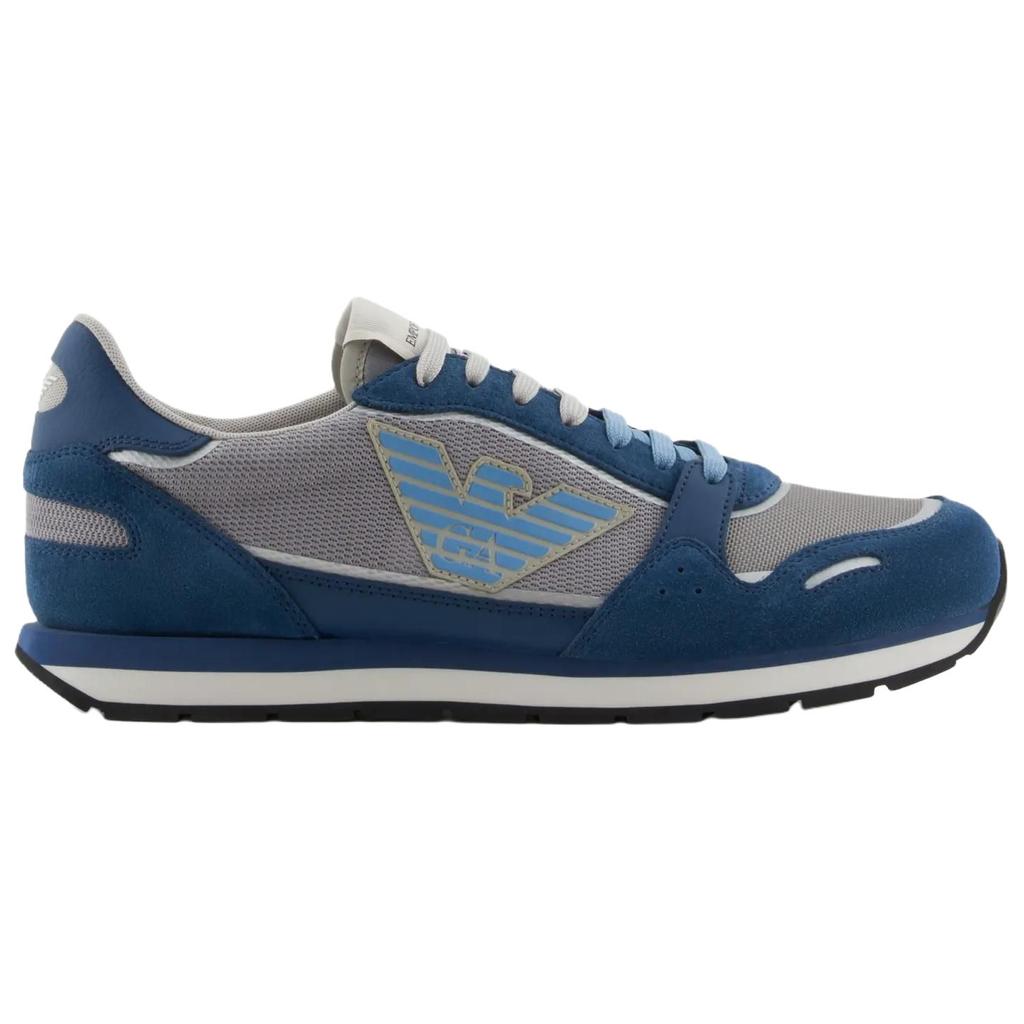 Emporio Armani Suede Round Toe Lace-Up Low-Top Casual Shoes Men Sneakers Blue X4X537XN730U551