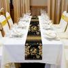 6 Pcs 50th Birthday Table Runners Plastic Black and Gold Tablecloths Happy 50th Birthday Table Runners 14x108 Inch for Men Women Anniversary