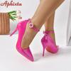 Fashion Aphixta Crystals Pearl Belt Round Buckle 3.94 Inch Stiletto Heels Pumps Women Pimp Pointed Toe Shoes Super Big Size 51 52 53