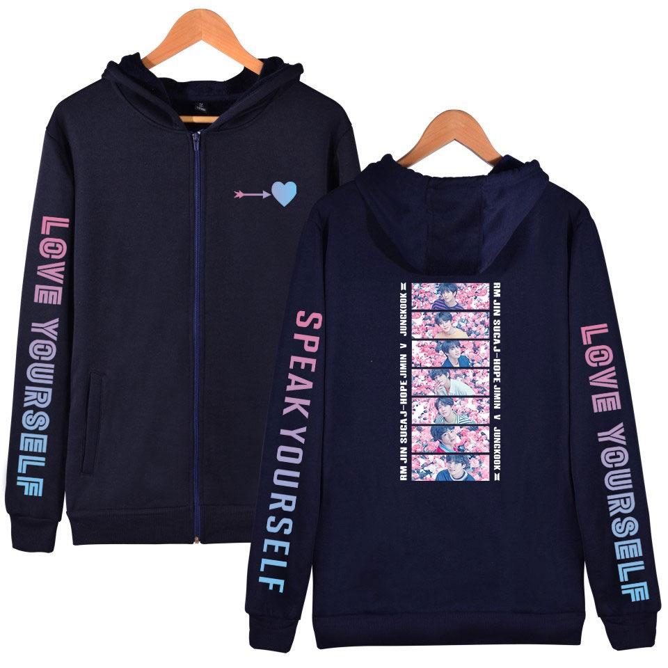 Mode Unisex Freizeit Liebe Dich Selbst Kapuzenpullover Mit Reißverschluss Sweatshirt Outdoor Sport Kapuzenpullover Jacken XXXL navy blau